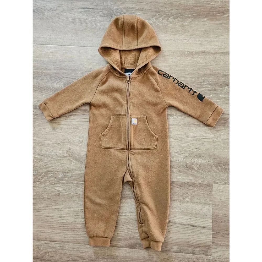 Carhartt Brown Hooded Long Sleeve Fleece One-Piece Footless Jumpsuit Size 12M